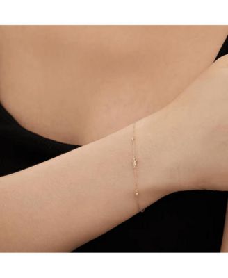 18K Gold Plated Sterling Silver Dainty Cable Chain Bracelet with Marquise, Pear, and Round Cut Cubic Zirconia Accents