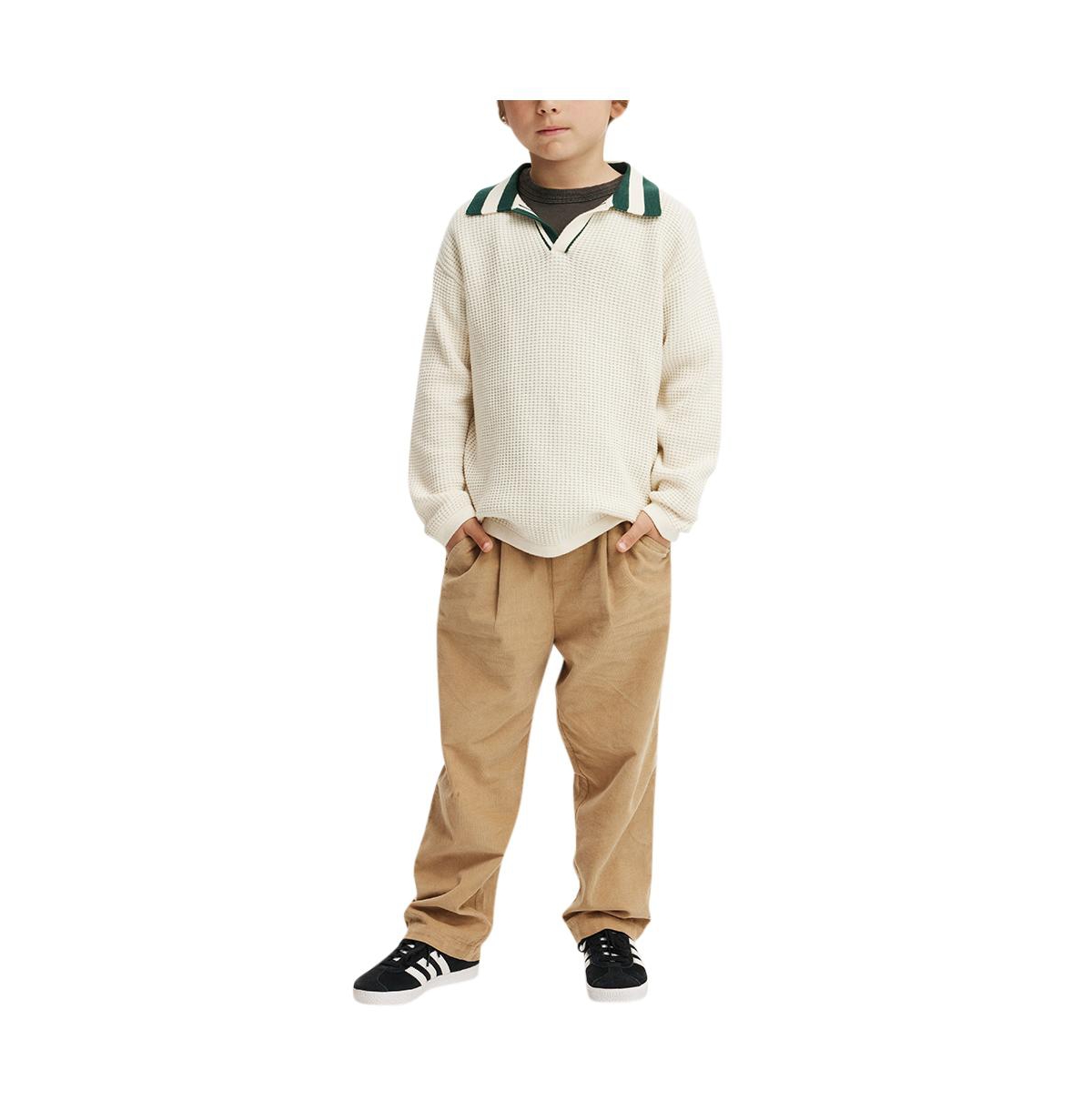 Cotton On Boys Preston Long Sleeve Knit Polo -pine tree green