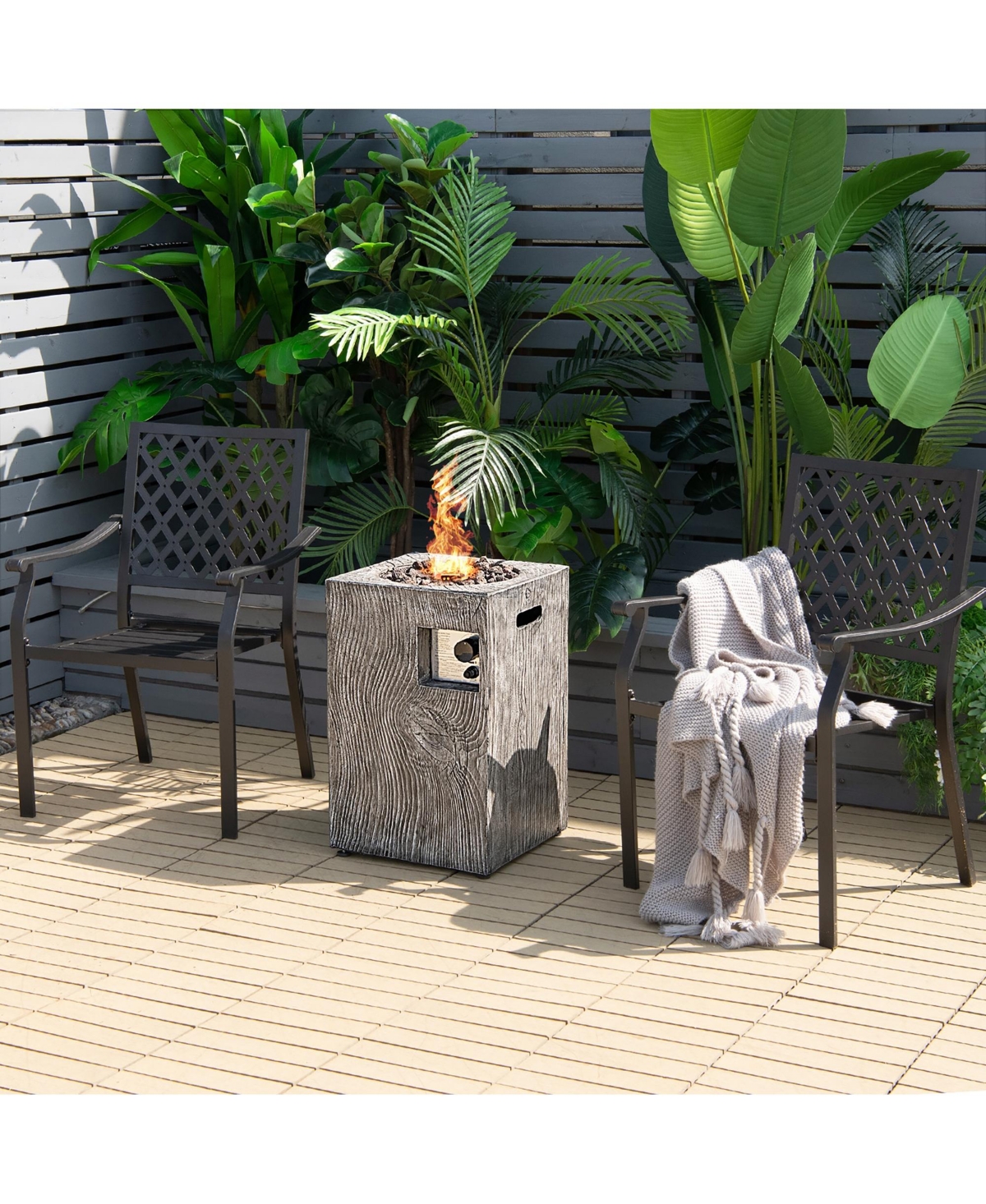 Gouun 16 Feet Square Outdoor Propane Fire Pit with Lava Rocks Waterproof Cover 30000 Btu
