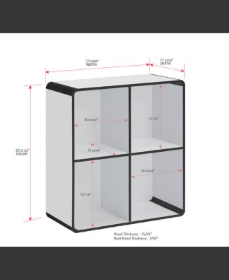 Dothan Wood 4-Cubed Open Bookcase - Storage Shelf Organizer Bookshelf