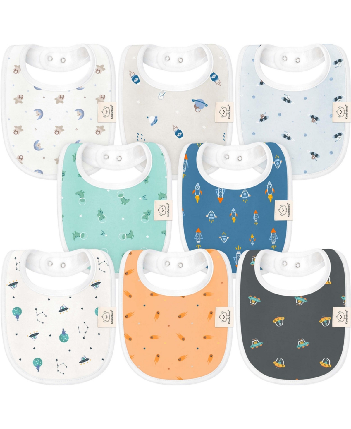 KeaBabies 8pk Organic Baby Bibs for Boy, Baby Drool Bib for Baby Boys and Girls, Infant Teething Bibs - Cosmo