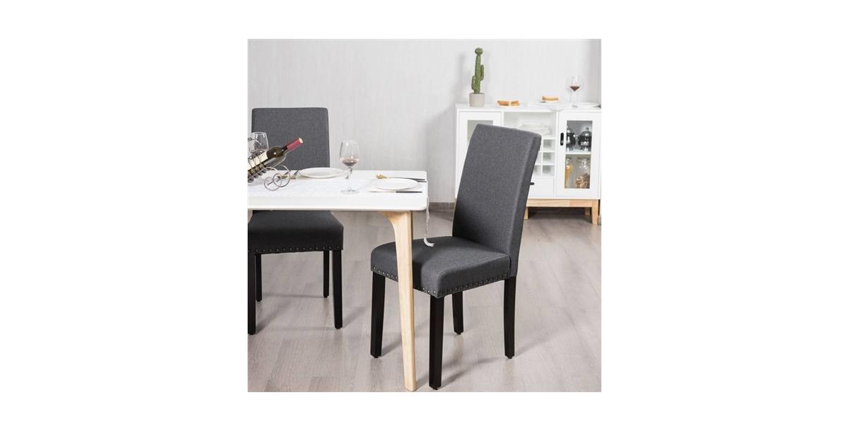 Slickblue Set of 2Linen Upholstered Nailhead Dining Chair - 330 lbs. Weight Capacity - Grey