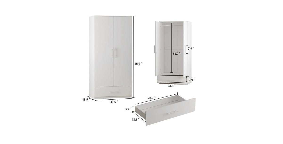 Slickblue Modern Armoire Wardrobe Closet Cabinet with Storage Drawer Wood Finish - White