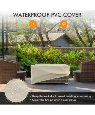 32 x 20 Inch Propane Rattan Fire Pit Table Set with Side Table Tank and Cover