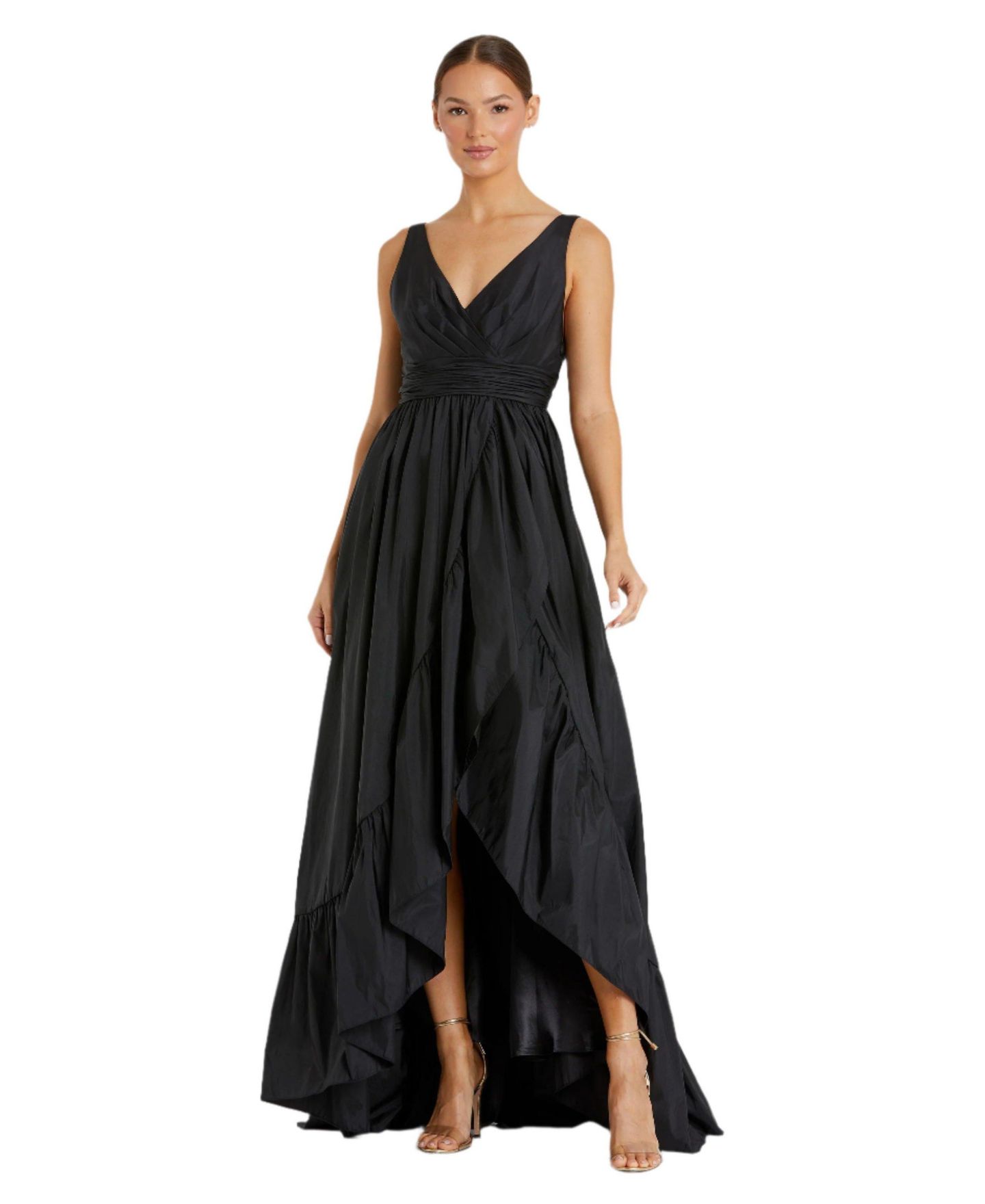 Женское платье Mac Duggal Taffeta Hi-Low Ruffle Gown, цвет: Чёрный — фото 1