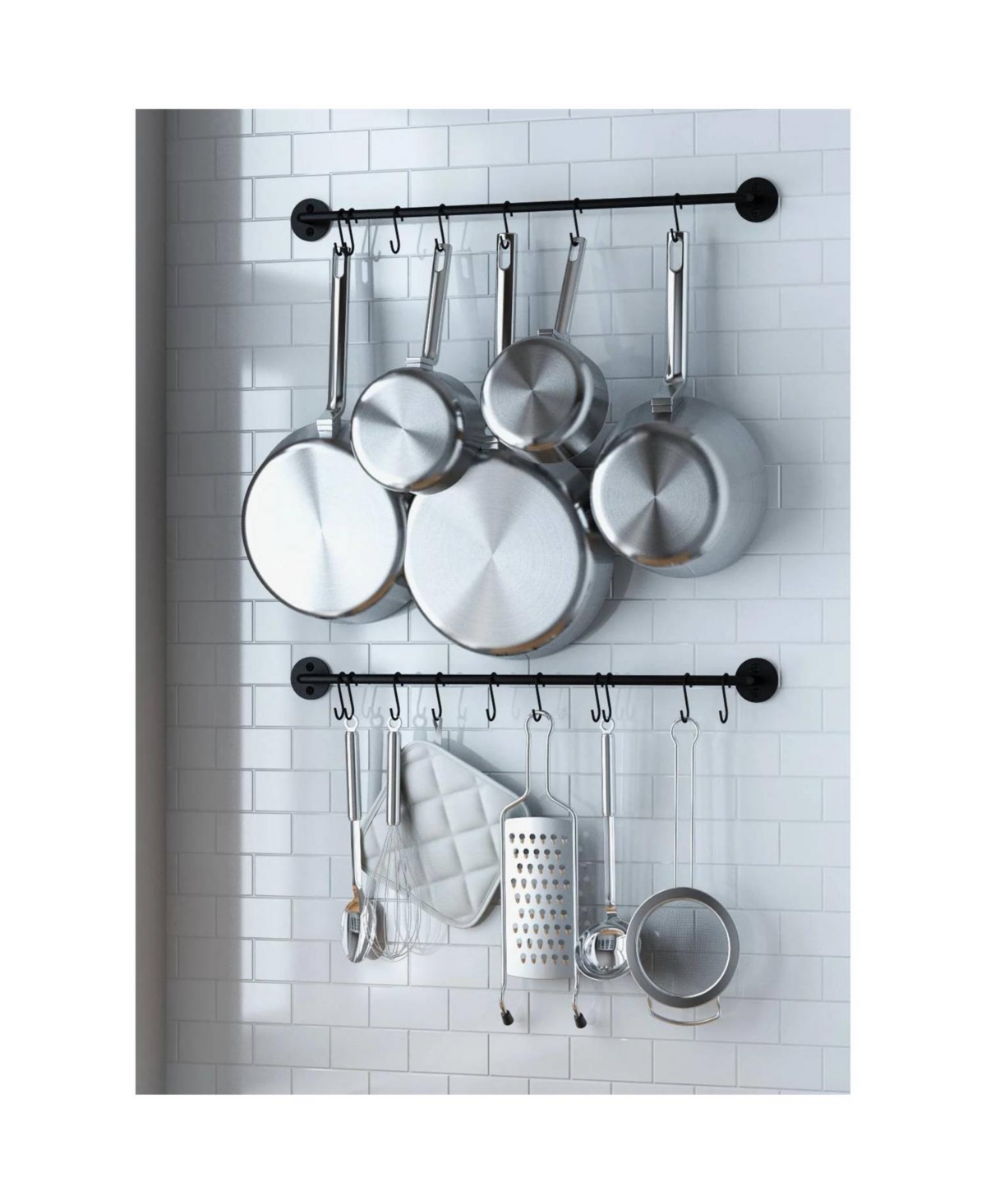 Slickblue Metal Wall-Mounted Pot Rack with 20 Hanging Hooks for Kitchen Storage and Organization