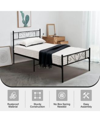 Twin XL Metal Bed Frame with Heart-shaped Headboard