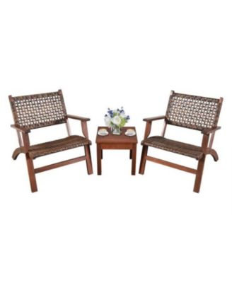 3 Piece Wooden Rattan Outdoor Patio Furniture Chair Table Bistro Set