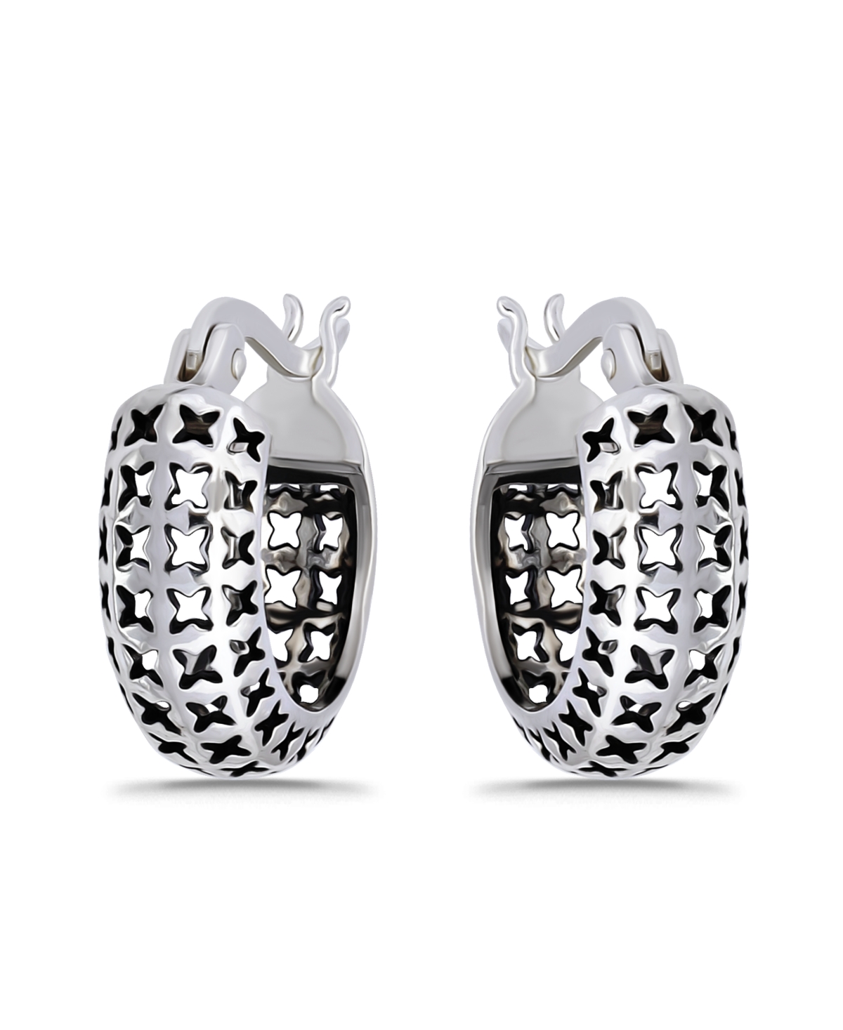 Macy's Oxidized X-cut Out Pattern Click Top Hoop Earrings In Silver
