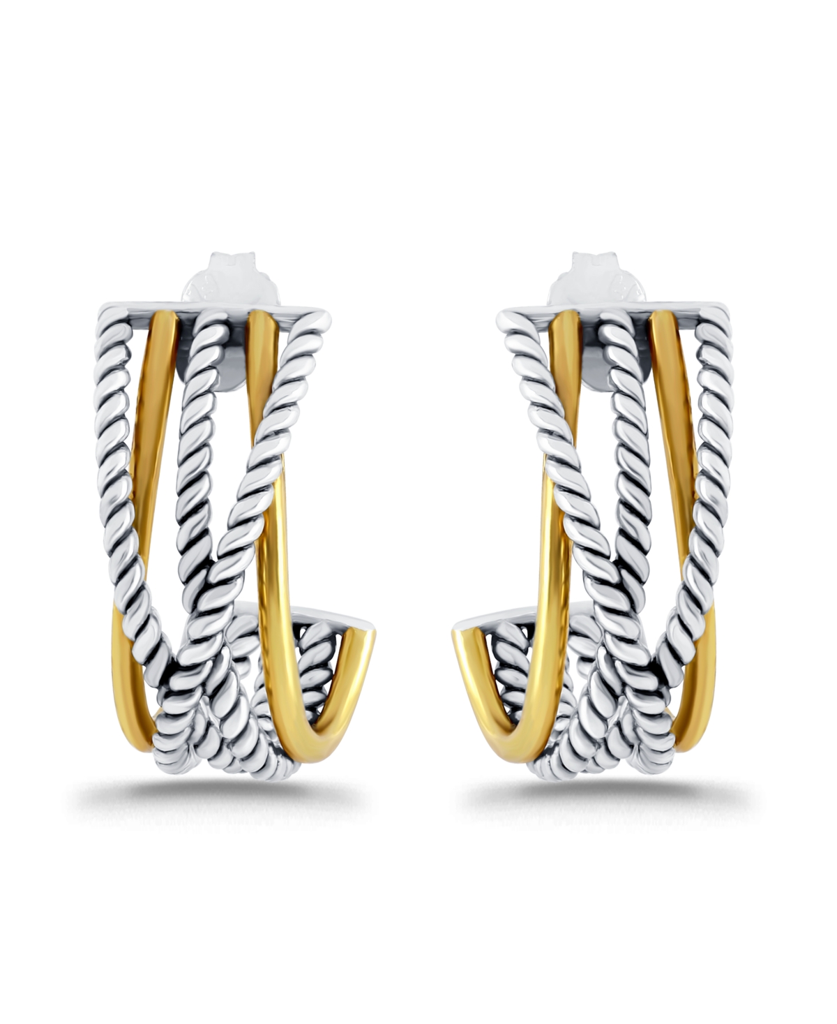 Macy's Oxidized Twist Polish J-hoop Post Earrings In Gold