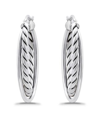 Oxidized Oval Two Row Polish Tubing Click Top Hoop Earrings