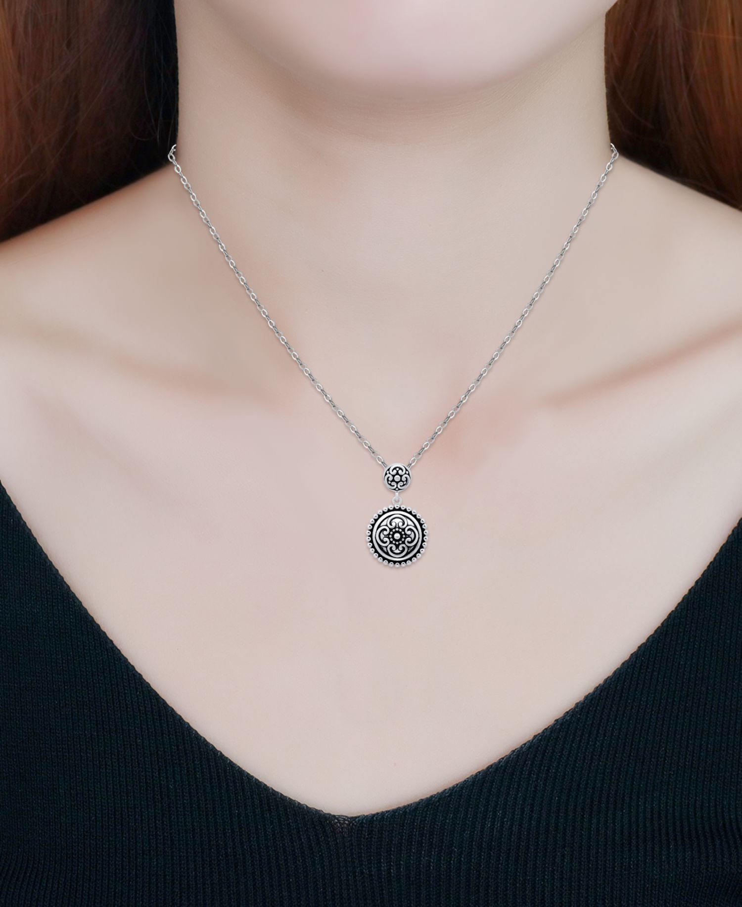 Oxidized Round Circle Celtic Style Pendant Necklace