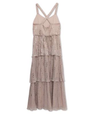 Big Girls Tiered Plisse with Sequin Maxi Dress