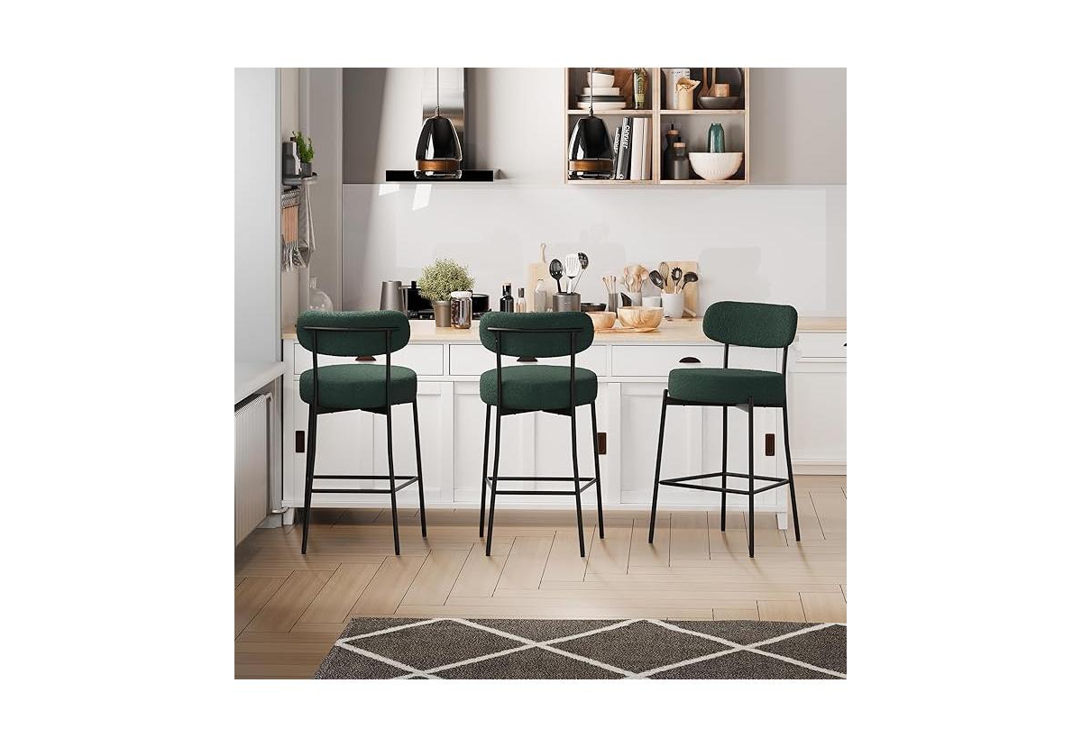 Dyhome Bar Stools Set of 3, 27 Inches Counter Height Kitchen Bar Stools with Back, Modern Metal Tall Bar Stools for Kitchen Island - Green