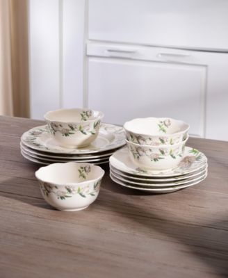 Luxe Peony Neutral Porcelain 12 Pc. Dinnerware Set, Service for 4
