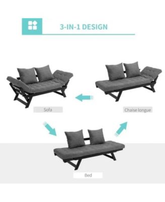 3 In 1 Convertible Sofa Chaise Lounger Bed with 2 Large Pillows