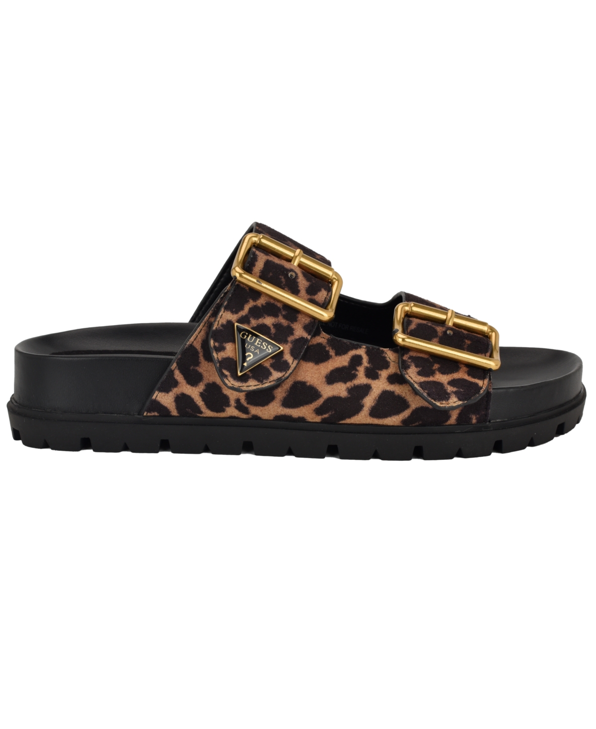 Shop Guess Women's Fasten Double-buckle Footbed Sandals In Leopard Suede