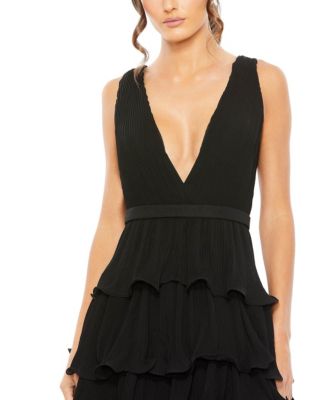 Women's Sleeveless Ruffle Tiered V Neck Gown
