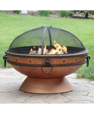 Outdoor Steel Fire Pit – Cauldron-Style Wood Burner with Safety Spark Screen and Stable Base