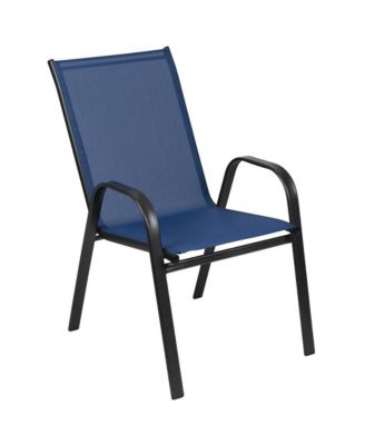 Seven Piece Patio Table Set With Metal Table With Tempered Glass Top And 6 Flex Comfort Stacking Chairs