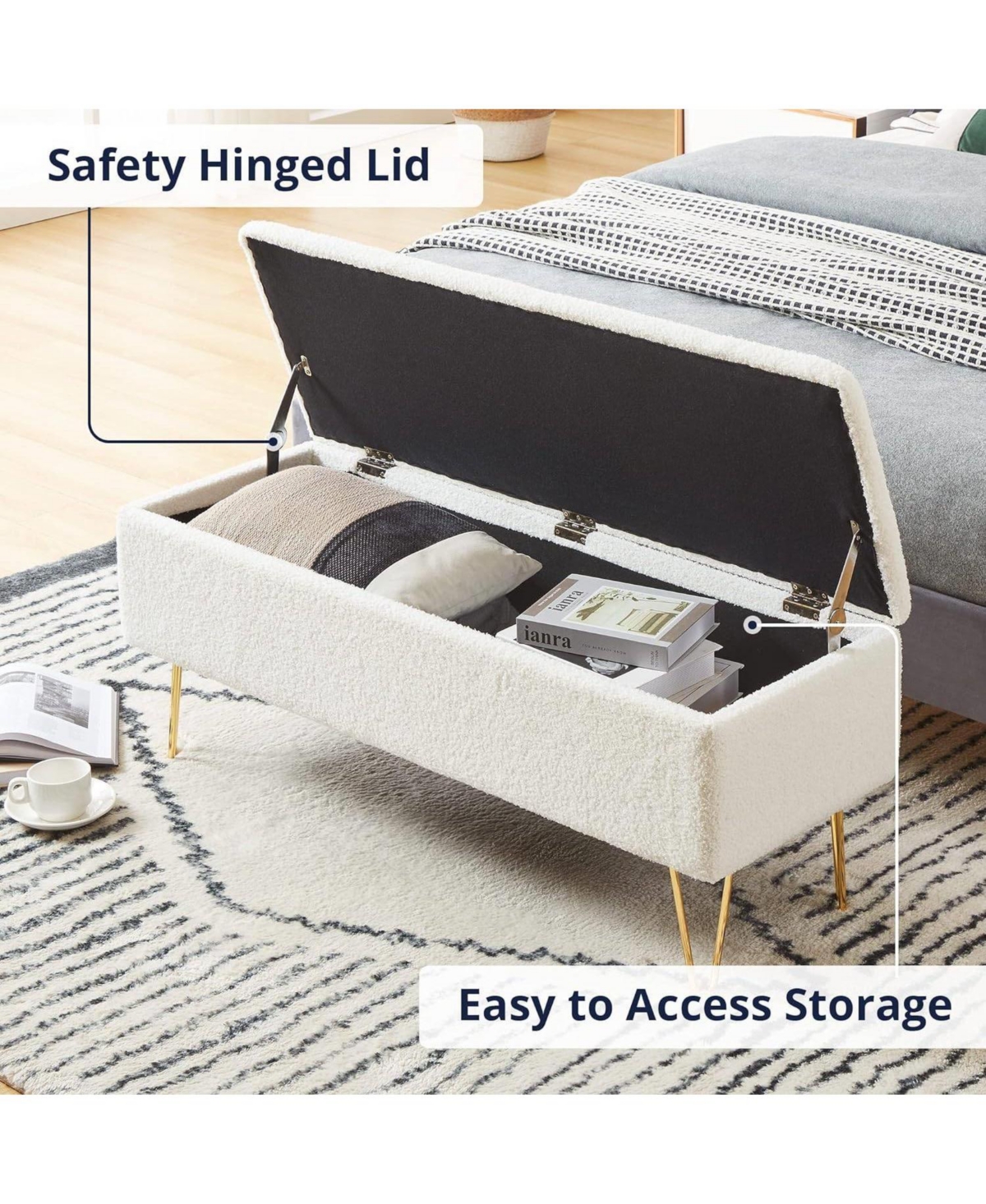 Slickblue Upholstered End of Bed Storage Bench for Stylish Bedroom Organization