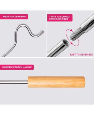 Closet Reacher Pole with Hook and Wooden Handle. Adjustable 2.75 to 5 Feet