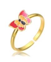 GiGiGirl 14k Gold Plated Colorful Enamel Butterfly Adjustable Ring - Red