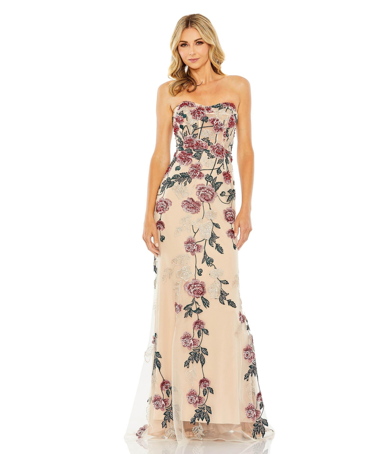 Mac Duggal Women's Strapless Floral Embroidered Gown