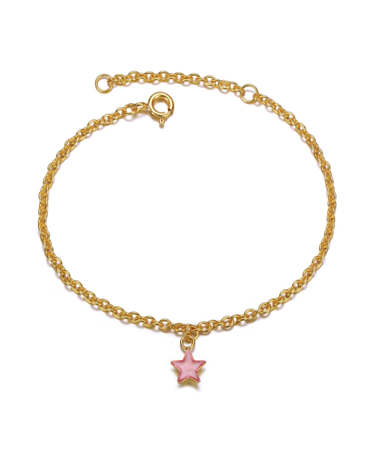 14k Gold Plated Pink Enamel Lucky Star Drop Charm Bracelet - Gold
