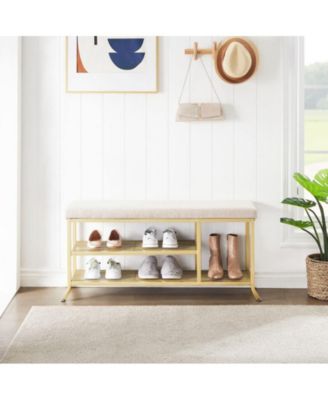 Shoe Rack Bench, 2 Tier Sturdy Shoe Storage Bench with Metal Mesh, Entryway Bench with Padded Seat, Space-Saving, Modern Style, Shoe Bench for Bedroom and Living Room, Easy to Assemble