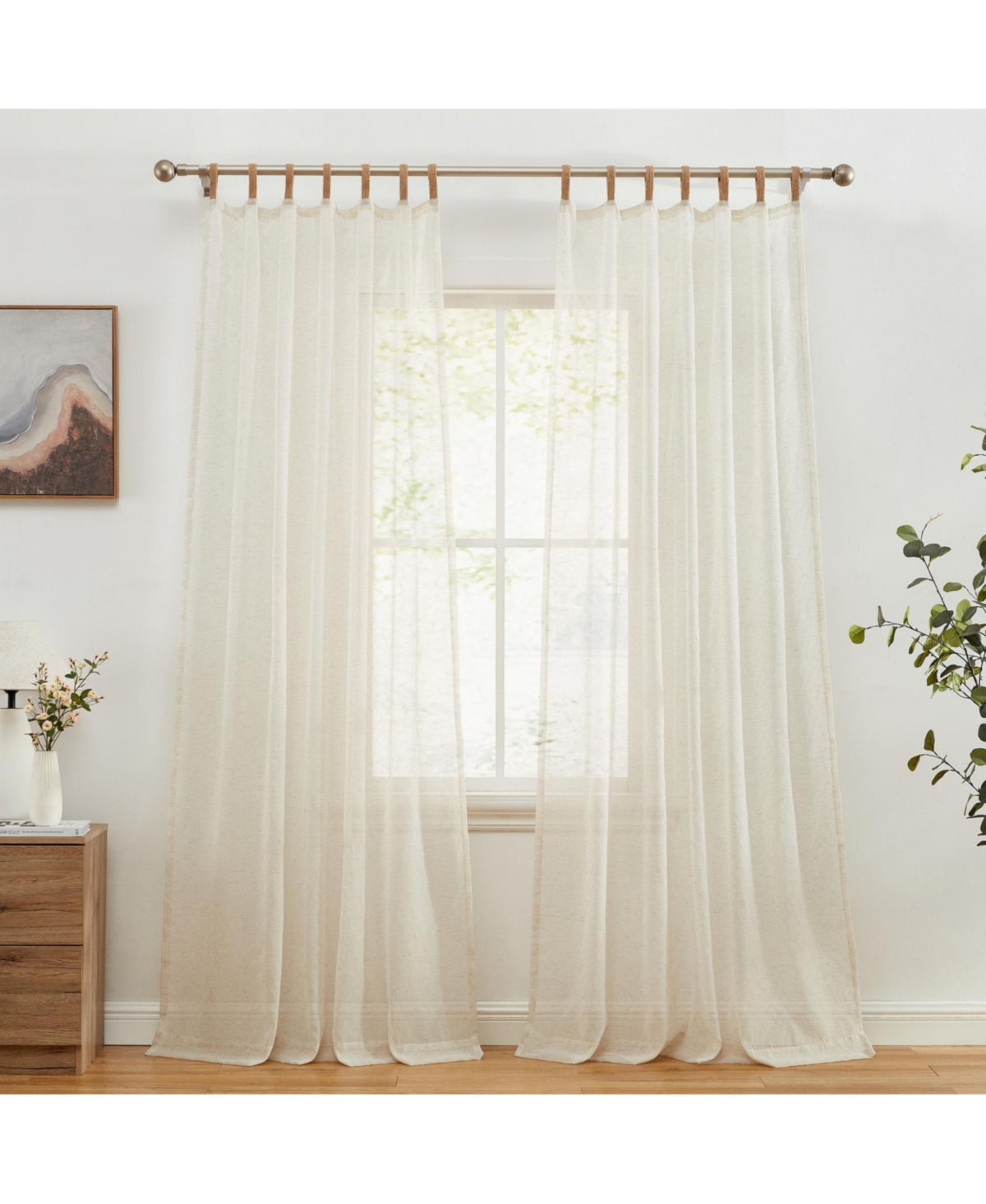 Lena Burlap Flax Linen Semi Sheer Privacy Sun Light Filtering Transparent Window Tab Top Thick Curtains Drapery Panels 2 Panels - Natural