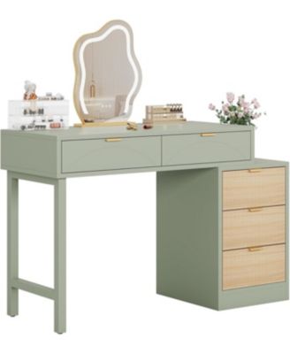 Makeup Vanity Desk with 5 Drawers, Modern Vanity Desk with Storage, Small Wood Dressing Table for Bedroom, Narrow Space (Without Mirror)