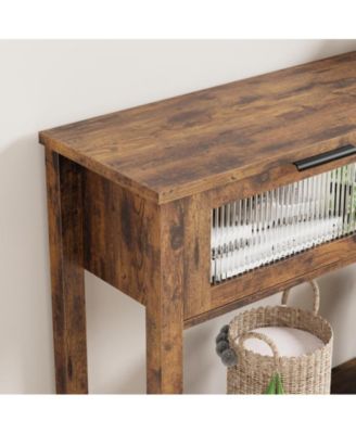 Entryway Table, 2 Tier Console Table with Storage, Wood Sofa Table with 2 Glass Drawers for Entry Way, Hallway,Living Room