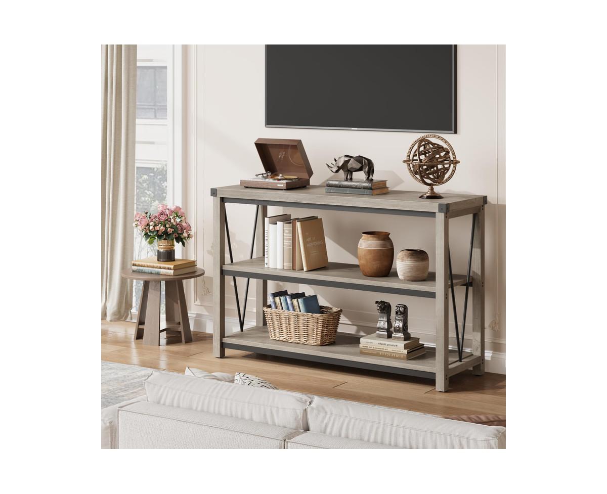gaomon Farmhouse Entryway Table,47 Narrow Long Console Table with Storage, 3 Tier Wood Console Table for Living Room, Farmhouse Sofa Tables Behin