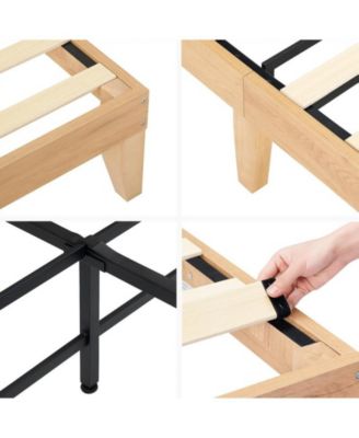 Queen Size Bed Frame with Rattan Headboard, Platform Bed Frame with LED Lights and Wood Headboard, Strong Wooden Slat, Mattress Foundation, Noise Free, No Box Spring Needed