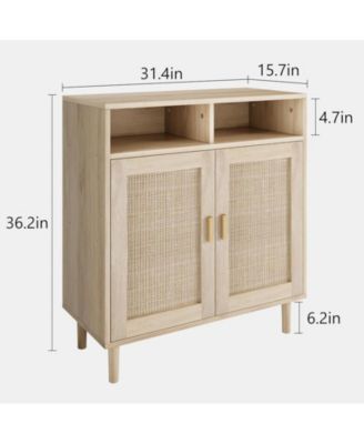 31.5" Rattan 2-Door Shelf Cabinet + Modern Accent + Buffet Storage + Kitchen Sideboard Furniture