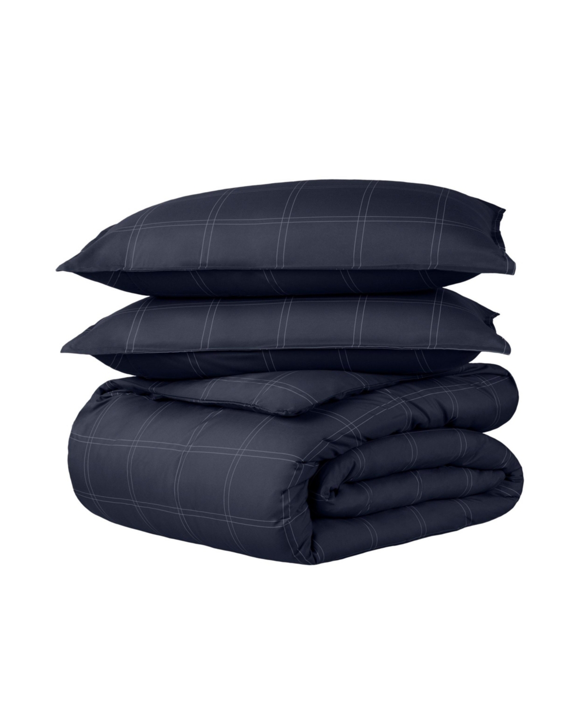 Bare Home Double Brushed Printed Duvet Cover Set - Modern plaid - midnight blue/white