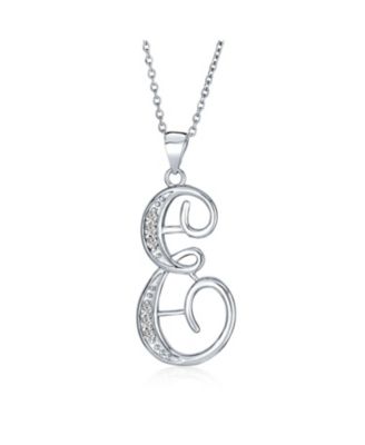 Pave CZ Script Alphabet Initial Pendant Necklace .925 Sterling Silver