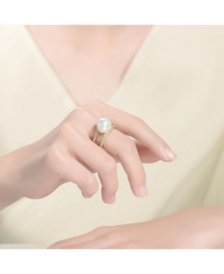 Sterling Silver 14K Gold Plated with Genuine Freshwater Pearl Contemporary Ring
