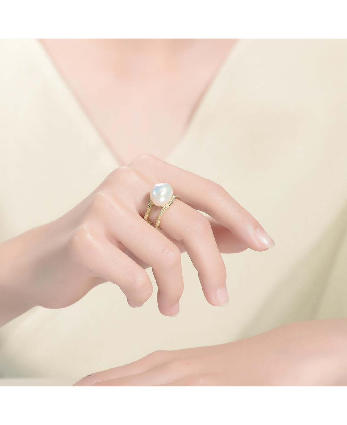 Genevive Sterling Silver 14KPlated with Genuine Freshwater Pearl Contemporary Ring - Gold