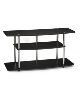 3-Tier Flat Screen TV Stand with Wood Grain Finish and Stainless Steel Accents