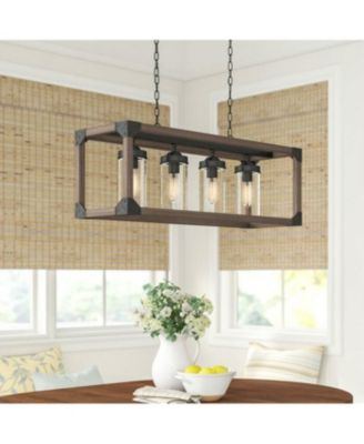 4 Light Adjustable Dimmable Rectangle Chandelier with Wrought Iron Accents
