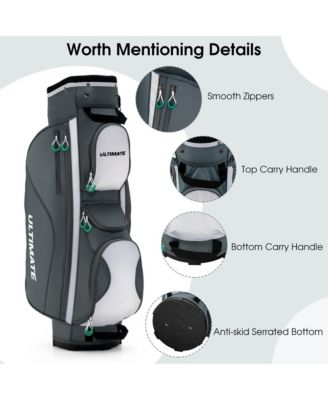 14 Dividers Golf Cart Bag w/ 7 Zippered Pocket Cooler Bag Rain Hood Valuable Bag