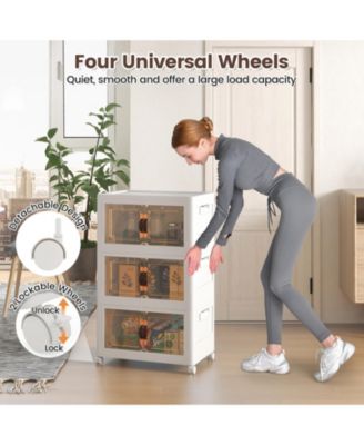 Stackable Storage Bins with Lockable Wheels-3 Pack