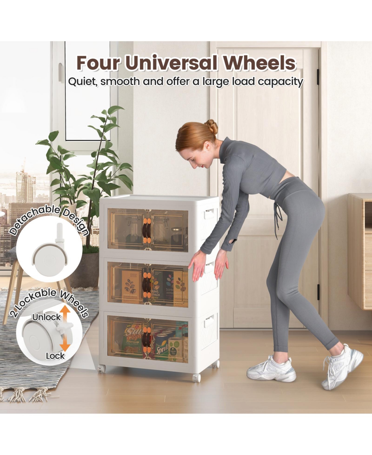 Gouun Stackable Storage Bins with Lockable Wheels-3 Pack