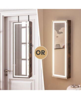 Mirrored Jewelry Armoire with Full Length Mirror and 2 Internal LED Lights