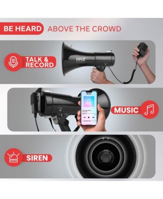 Megaphone PA Speaker with Siren, Handheld Mic & AUX Input - 50W, 1,700+ Yard Range