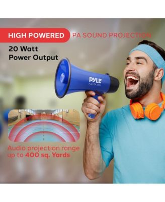 20-Watt Mini Megaphone Speaker with Siren, Adjustable Volume, Portable, Battery Operated, Blue Bullhorn