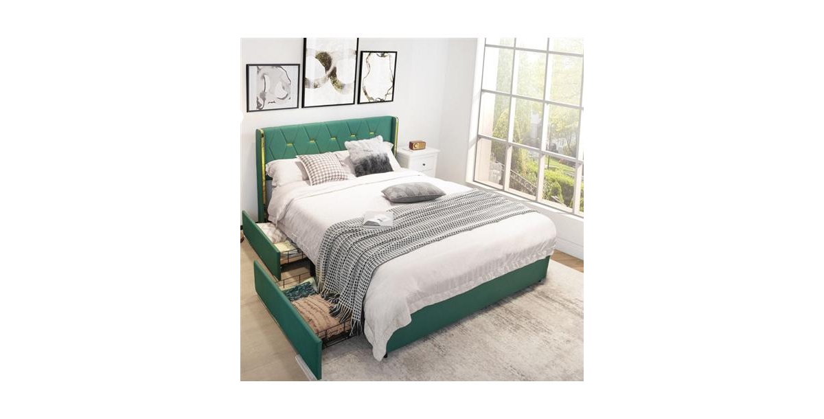 Slickblue Linen Upholstered Platform Bed with 4 Drawers and Headboard