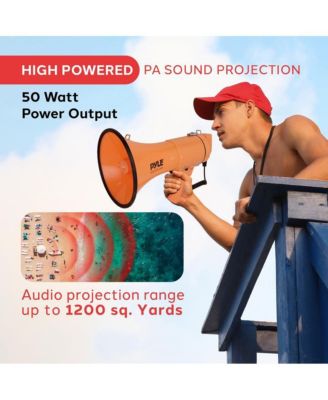 50-Watt Portable Megaphone with Siren, MP3 Input, Automatic Siren, Shoulder Strap, Lightweight